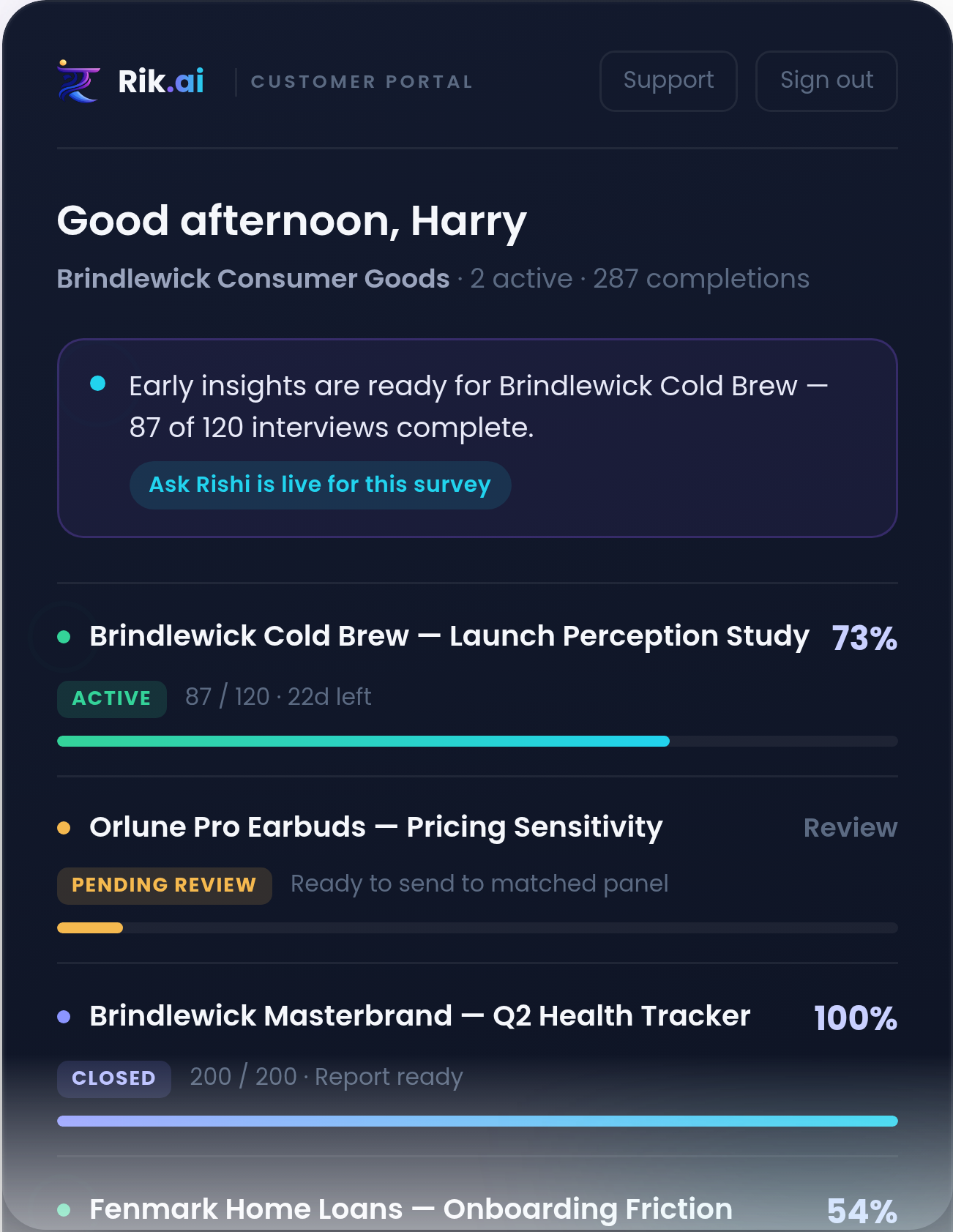 Rik.ai customer portal